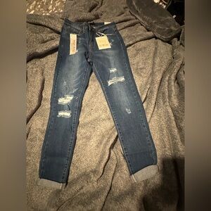 Wax Jean Women's Ripped Dark Blue Skinny Jeans Size 7
